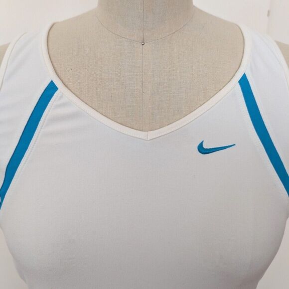 Nike Dri-Fit White Sports Athletic Tank Top White Turquoise Mesh Medium - Picture 3 of 6